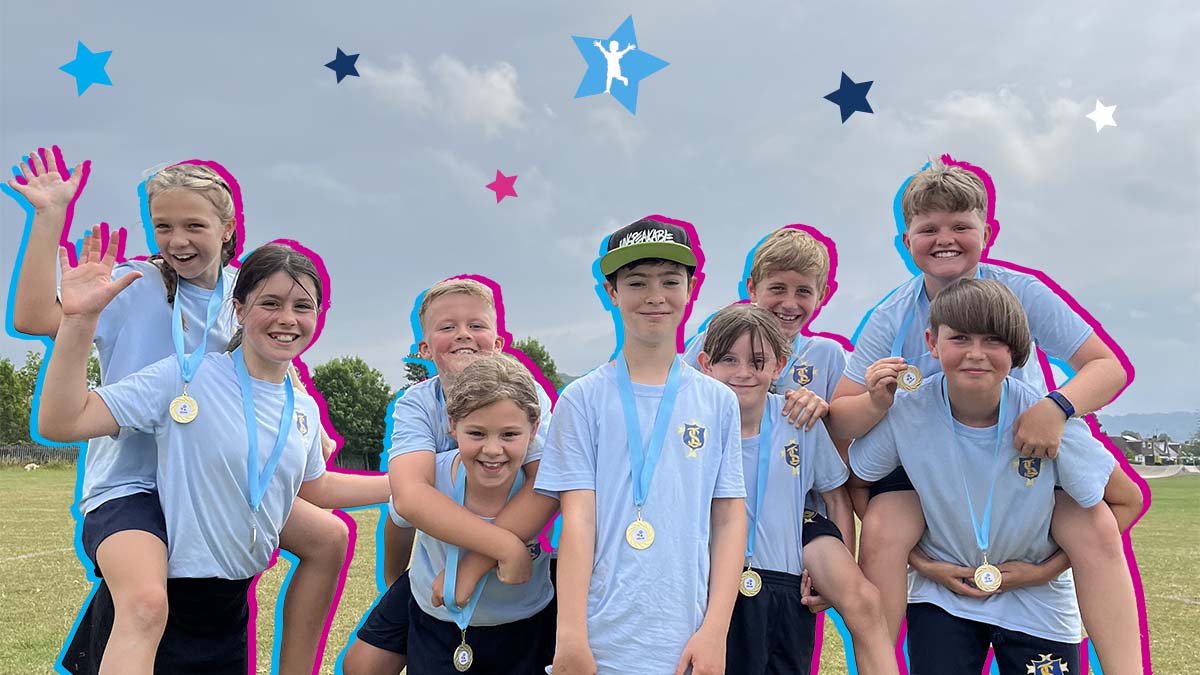 Children taking part in Atlas Games school sports competitions in Gloucestershire